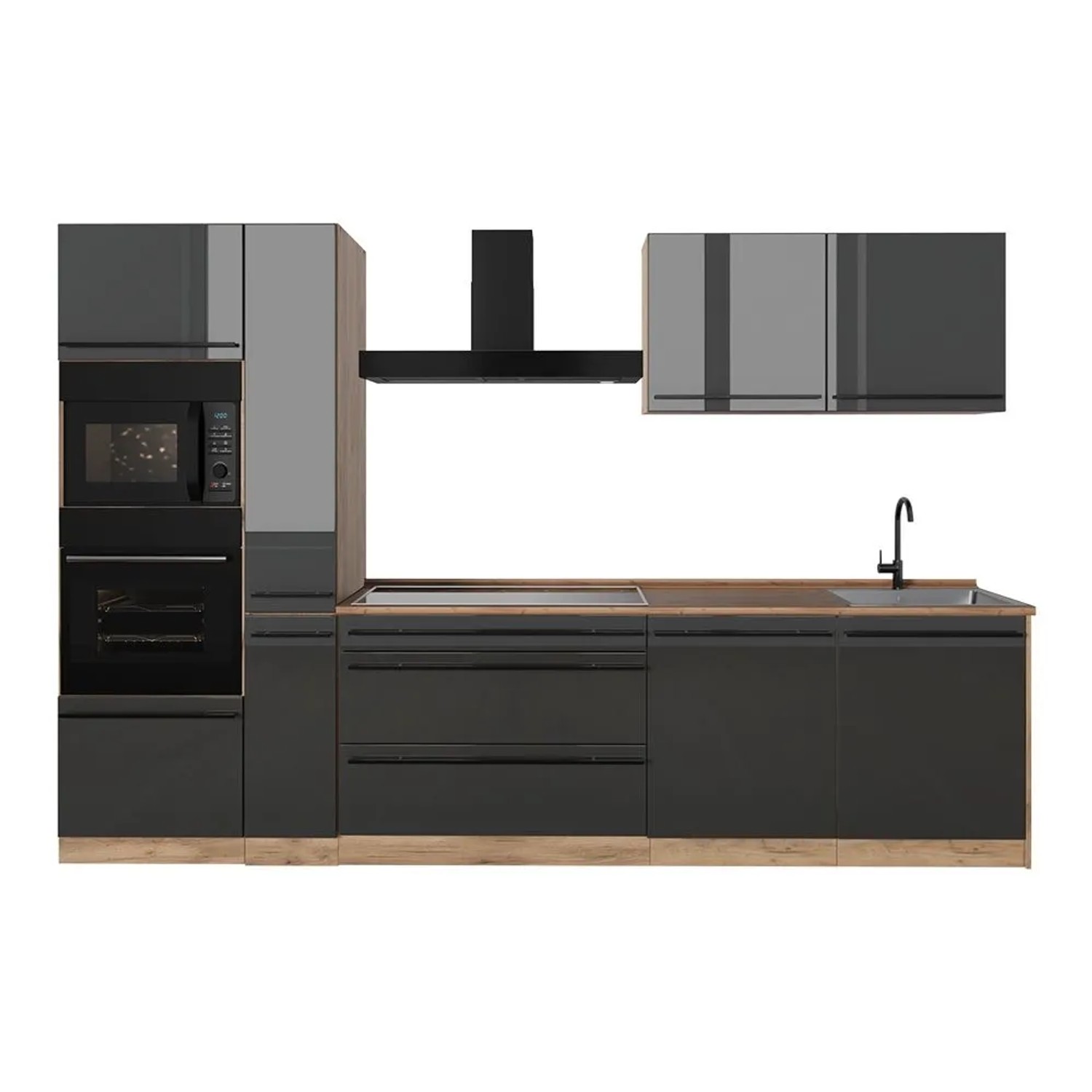 Vicco Küchenzeile R-Line Anthrazit Hochglanz/Goldkraft Eiche 310 x 207 ohne Arbeitsplatte Art Nr 66440