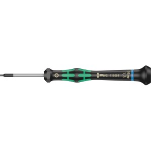 Wera Elektroniker-Sechskantschraubendreher 1,3 mm mit grün-schwarzem Griff.