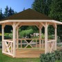 Palmako Holz-Pavillon Betty, unbehandelt, mit braunem Dach im Garten.