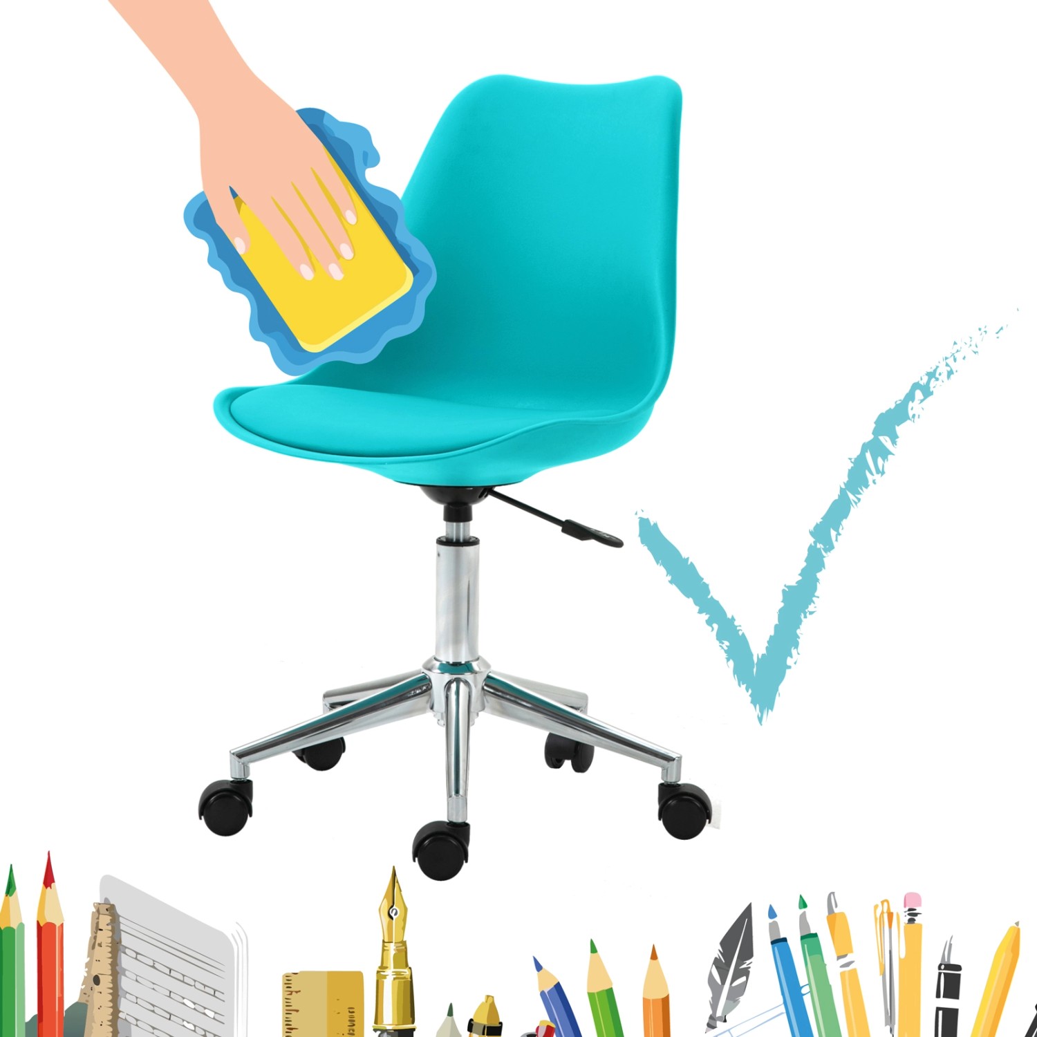 Svita Eddy Kinderstuhl, türkis, höhenverstellbarer Drehstuhl für Kinderzimmer.