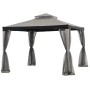 Grauer Sunjoy Stoff-Pavillon Roseg 300x300 cm mit Vorhängen für Terrassenüberdachung.
