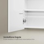 Weißer Spiegelschrank mit offener Tür, zeigt 6,4 cm verstellbare Einlegeböden. Flexibler Badschrank Stauraum.