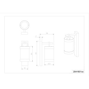Technische Zeichnung der anthrazitfarbenen Trio Sambesi Außenwandleuchte mit Maßen.
