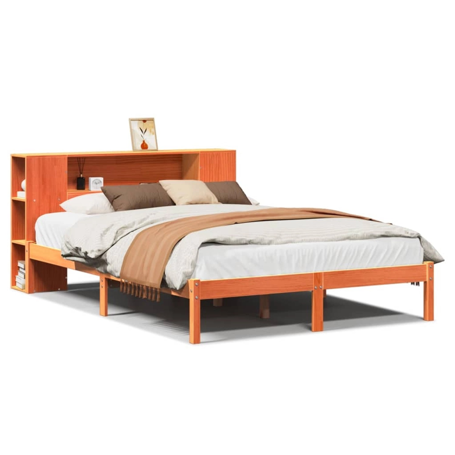 vidaXL Massivholzbett mit Regal ohne Matratze Wachsbraun 140x190 cm 3321552 günstig online kaufen