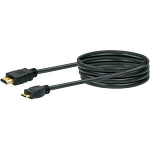 Schwarzes Schwaiger High-Speed HDMI-Mini-Kabel (1,5 m) mit vergoldeten Kontakten.