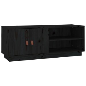 Schwarzer VidaXL TV-Schrank aus Kiefernholz, 105 cm breit, mit Türen und offenen Fächern.