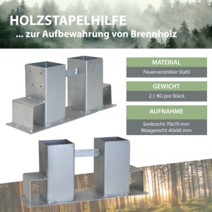 TRUTZHOLM Holzstapelhilfe 4er Set aus verzinktem Stahl für Kaminholz.