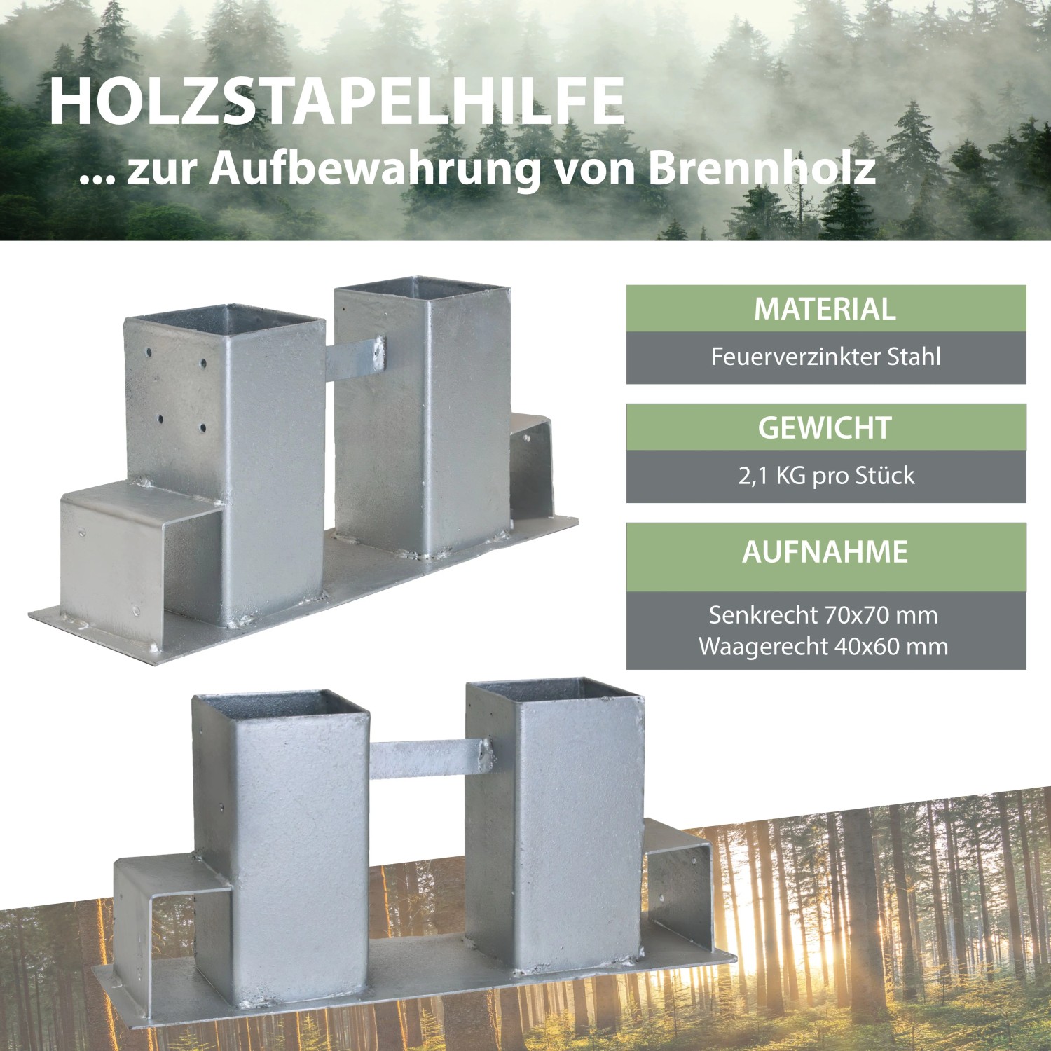 TRUTZHOLM Holzstapelhilfe 4er Set aus verzinktem Stahl für Kaminholz.