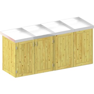 Mülltonnenbox System Binto aus Nadelholz, 4er Box mit Pflanzschalen.