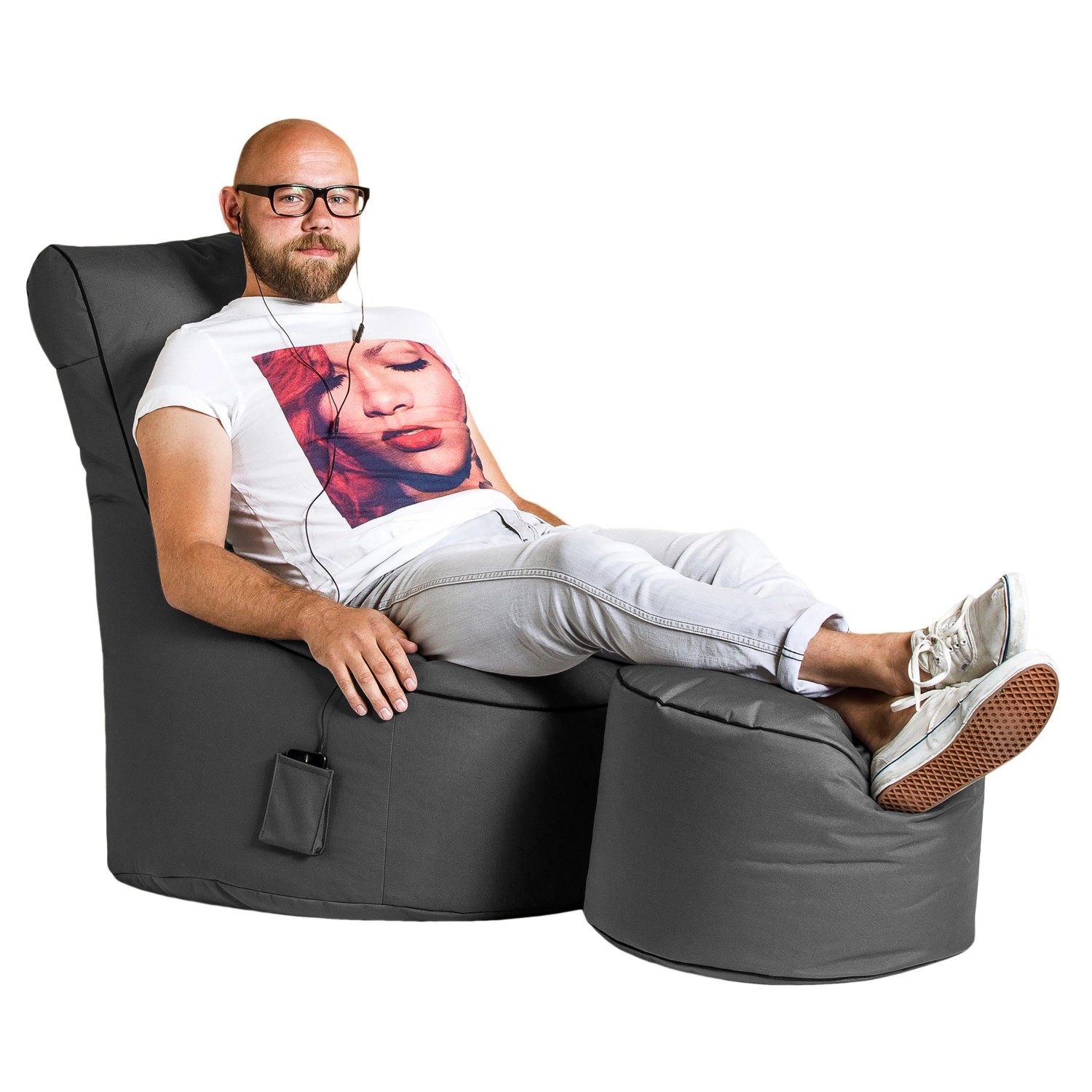 Sitting Point Sessel Swing Anthrazit mit Fußhocker, Bezug wasserabweisend, mit Seitentasche.