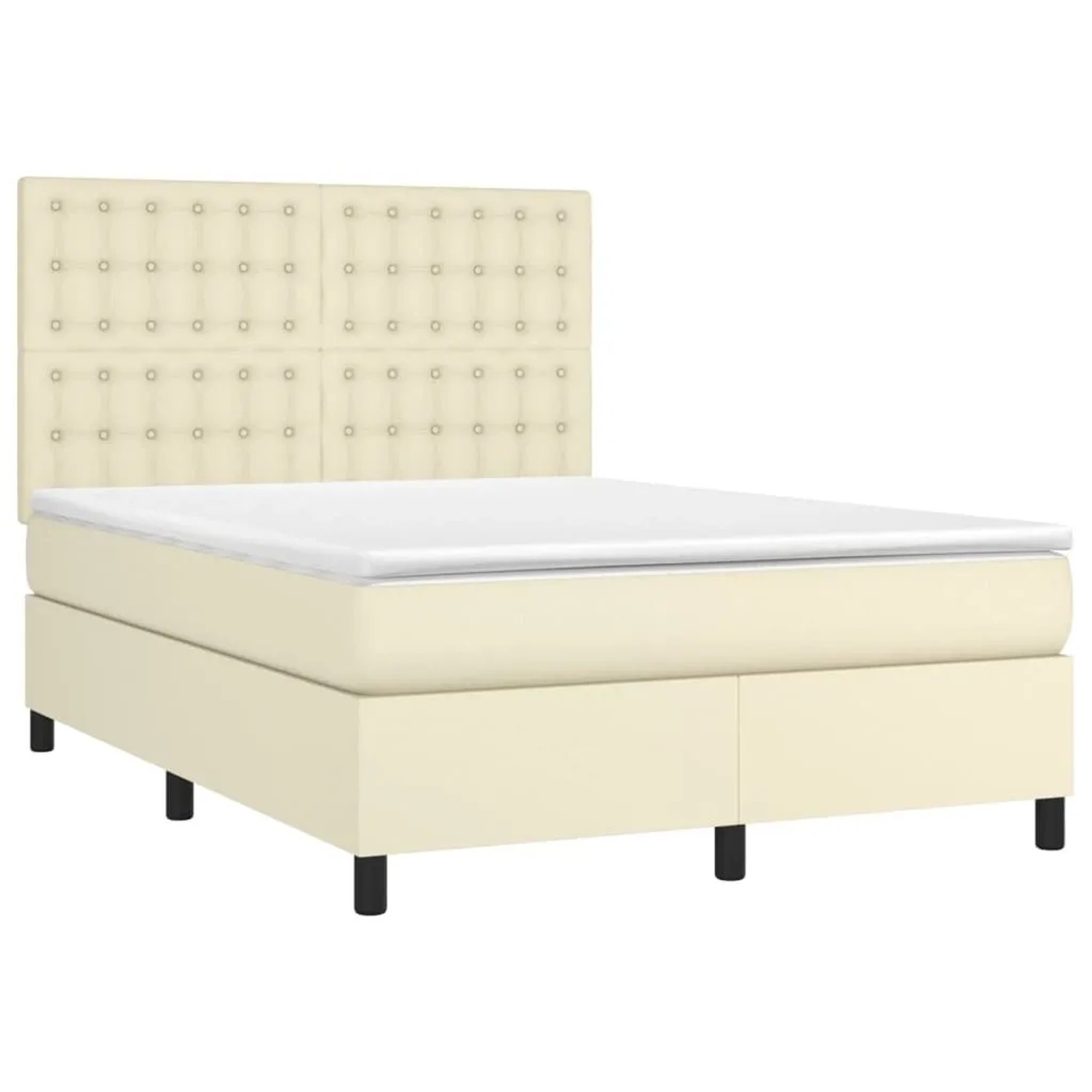 vidaXL Boxspringbett mit Matratze & LED Creme 140x190 cm Kunstleder 3135941