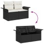 vidaXL Garten-Sofa-Set, 6-teilig, schwarz, Poly Rattan, mit und ohne Kissen dargestellt.
