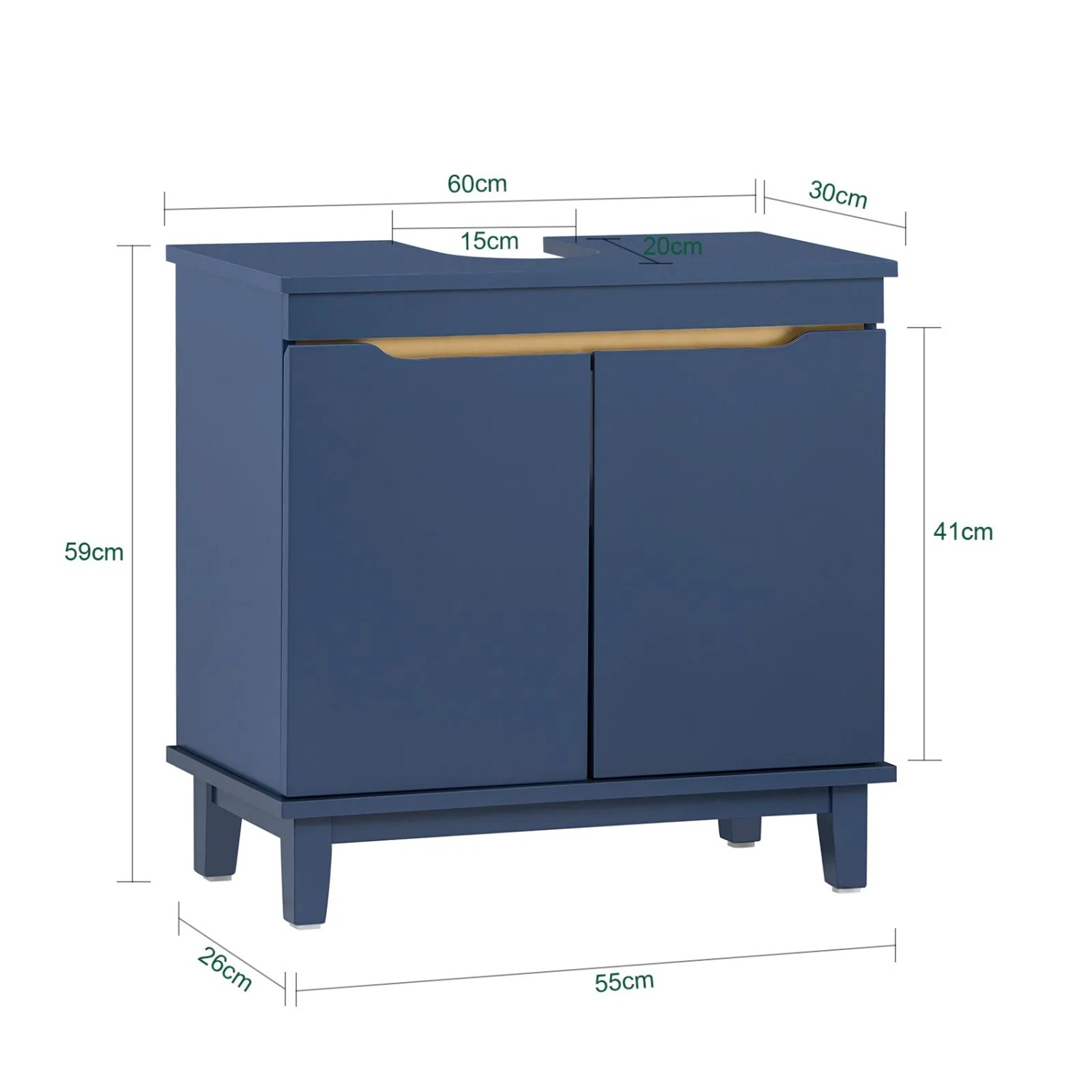 SoBuy Waschbeckenunterschrank BZR113-B, blau, 60 cm breit, mit 2 Türen. Badmöbel zur Aufbewahrung.