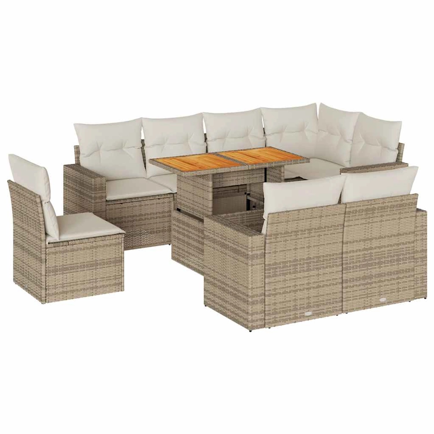 vidaXL 9-Tlg Garten-Sofagarnitur mit Kissen Beige Poly Rattan 3327054 günstig online kaufen