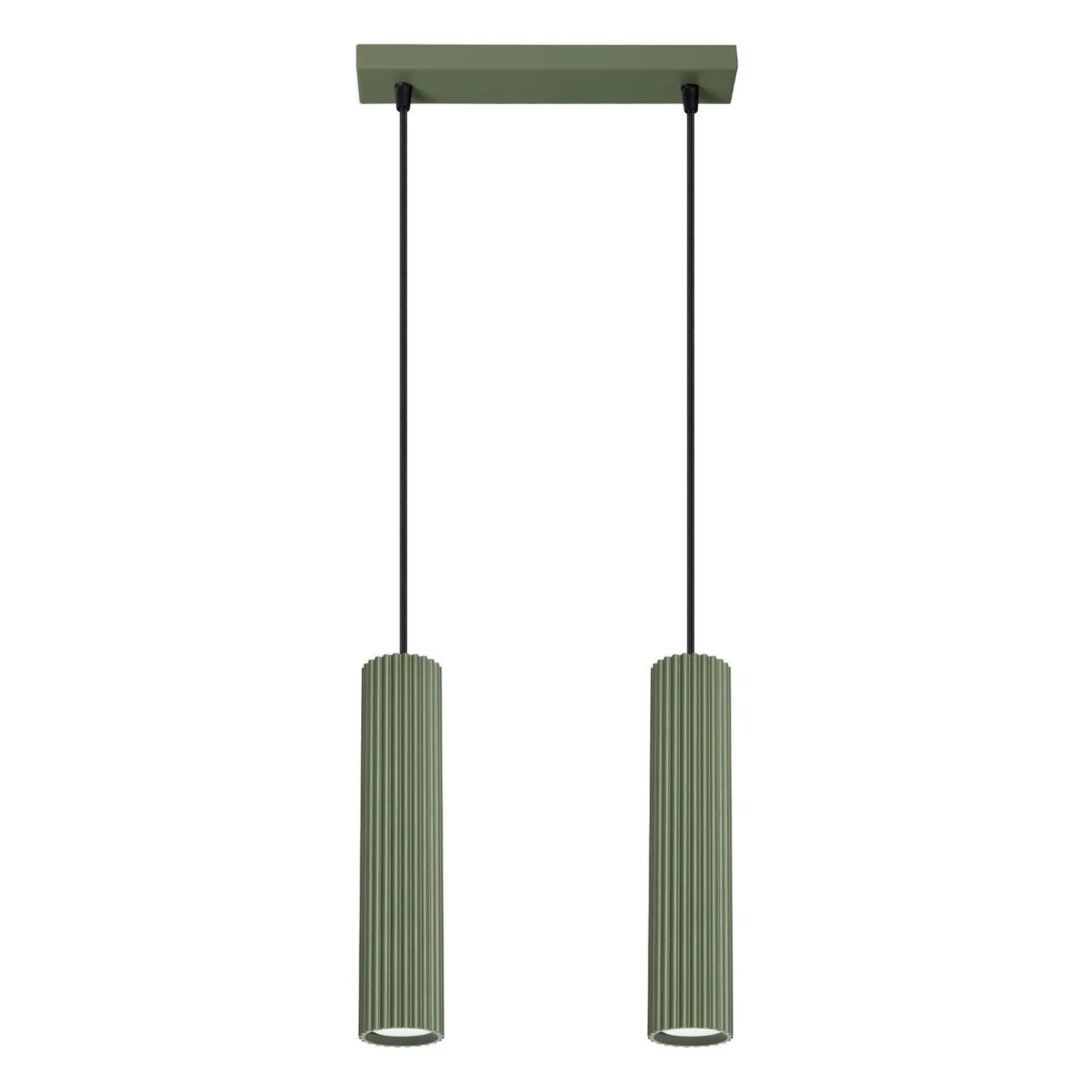 Licht-Erlebnisse Pendelleuchte 2-Flammig 30 CM Breit Höhenverstellbar Olivgrün GU10 Aluminium