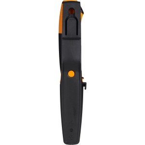 Fiskars Universalmesser mit Messerschärfer in schwarzer Scheide.