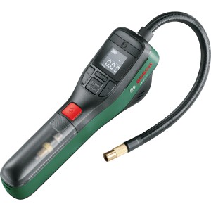 Bosch EasyPump Akku-Druckluftpumpe: Handliche Pumpe mit digitalem Display und Schlauch.