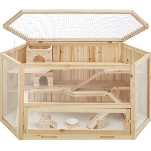 Tectake Hamsterkäfig Benni Aus Holz Mit 3 Etagen und 3 Rampen  Große Plexiglasscheiben  115 x 60 x 58 cm Braun
