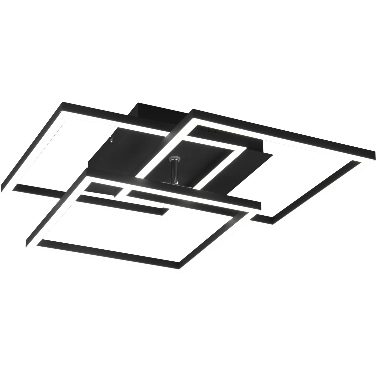 Moderne, dimmbare LED-Deckenleuchte Mobile in Schwarz matt mit geometrischen Formen.