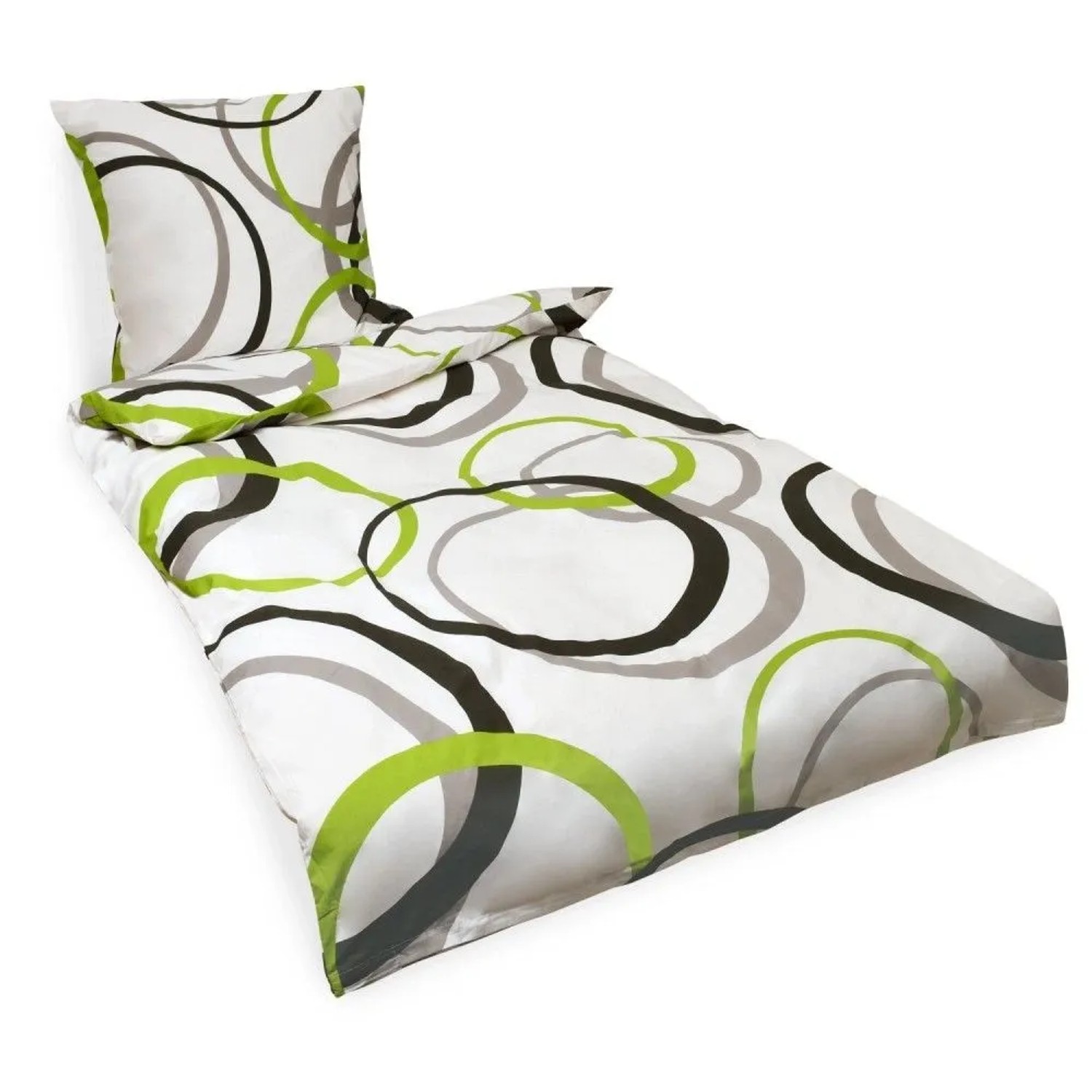 Beautissu Nina Bettwäsche 135x200cm + Kissenbezug 80x80cm Grün Weiß Violet Ornamente Renforcé