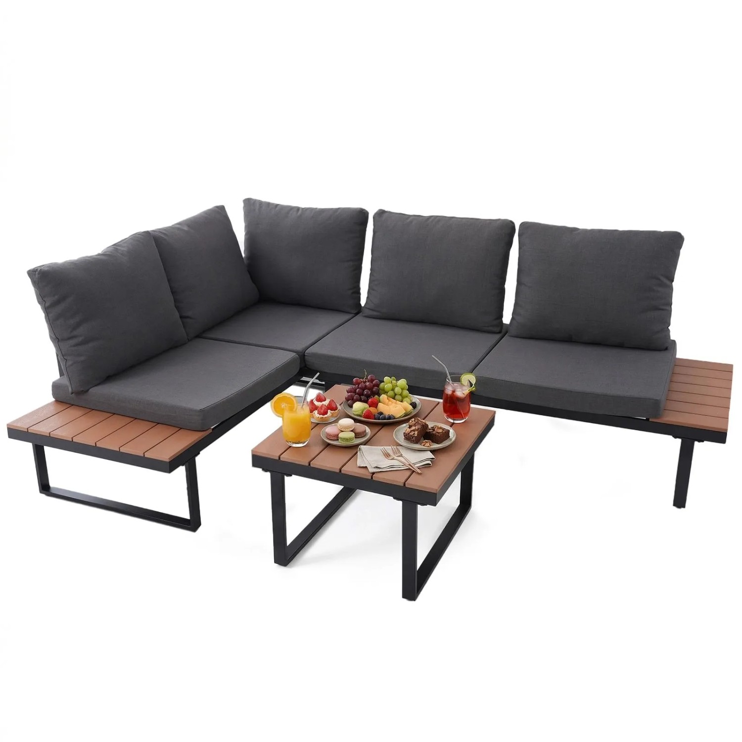 HOMAVO Gartenlounge-Set 4 Personen mit Couchtisch & Abdeckungen Wasserfest