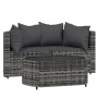 Graues 3-tlg. Garten Lounge Set aus Polyrattan mit anthrazitfarbenen Kissen und Tisch.