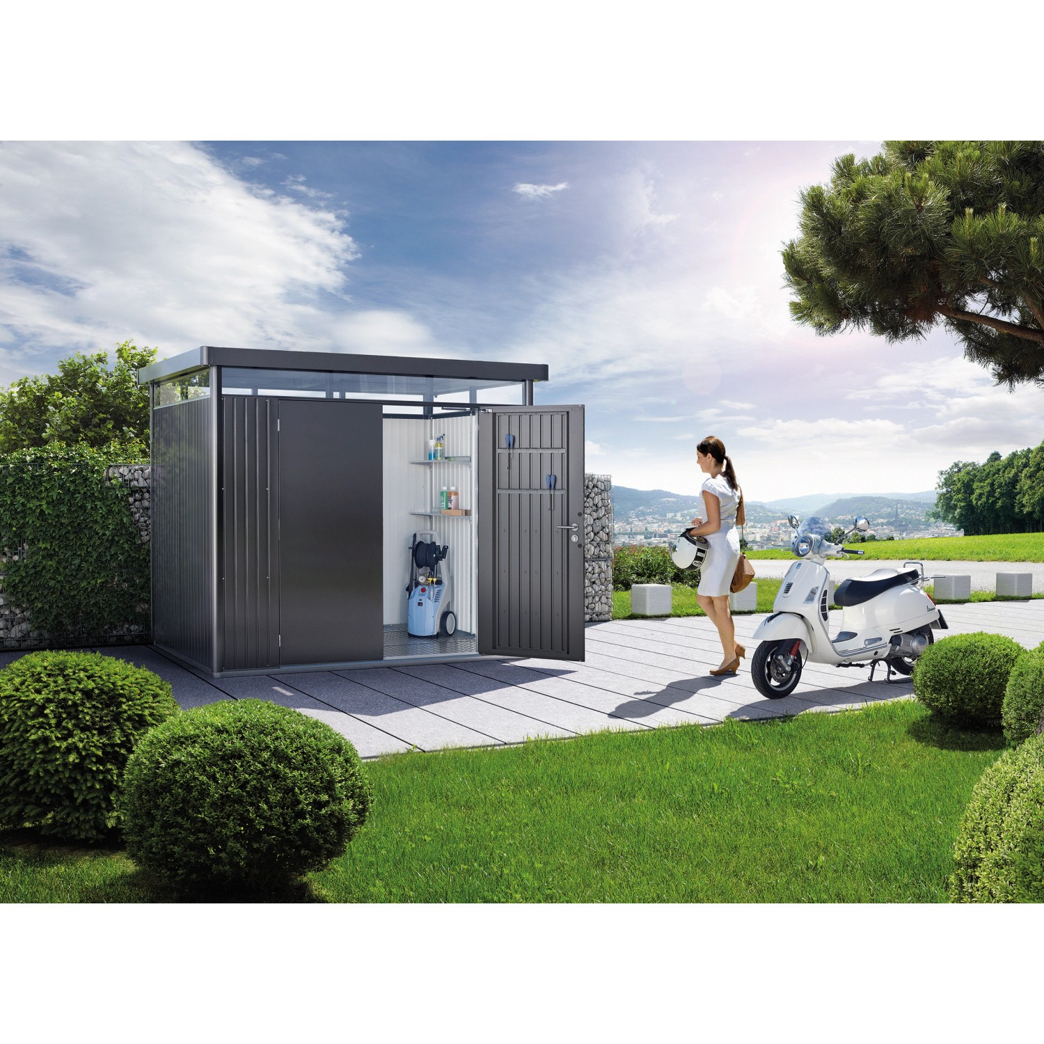 Biohort Metall-Gerätehaus HighLine Quarzgrau-Metallic 3,5 m² Einzeltür bei kaufen OBI