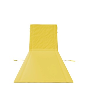 Gelbe, klappbare Strandmatte mit Rückenlehne und Tragegurt. Ideal für den Strand.
