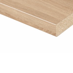 Kaindl Arbeitsplatte Sonoma Eiche hell, 260 cm, Detailansicht der Holzstruktur und abgerundeten Kante.