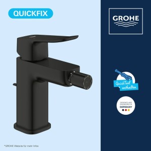 Grohe Einhand-Bidetarmatur Dice Mattschwarz. Moderne Badarmatur mit quadratischem Sockel, elegantem Hebel und Bidetdüse.