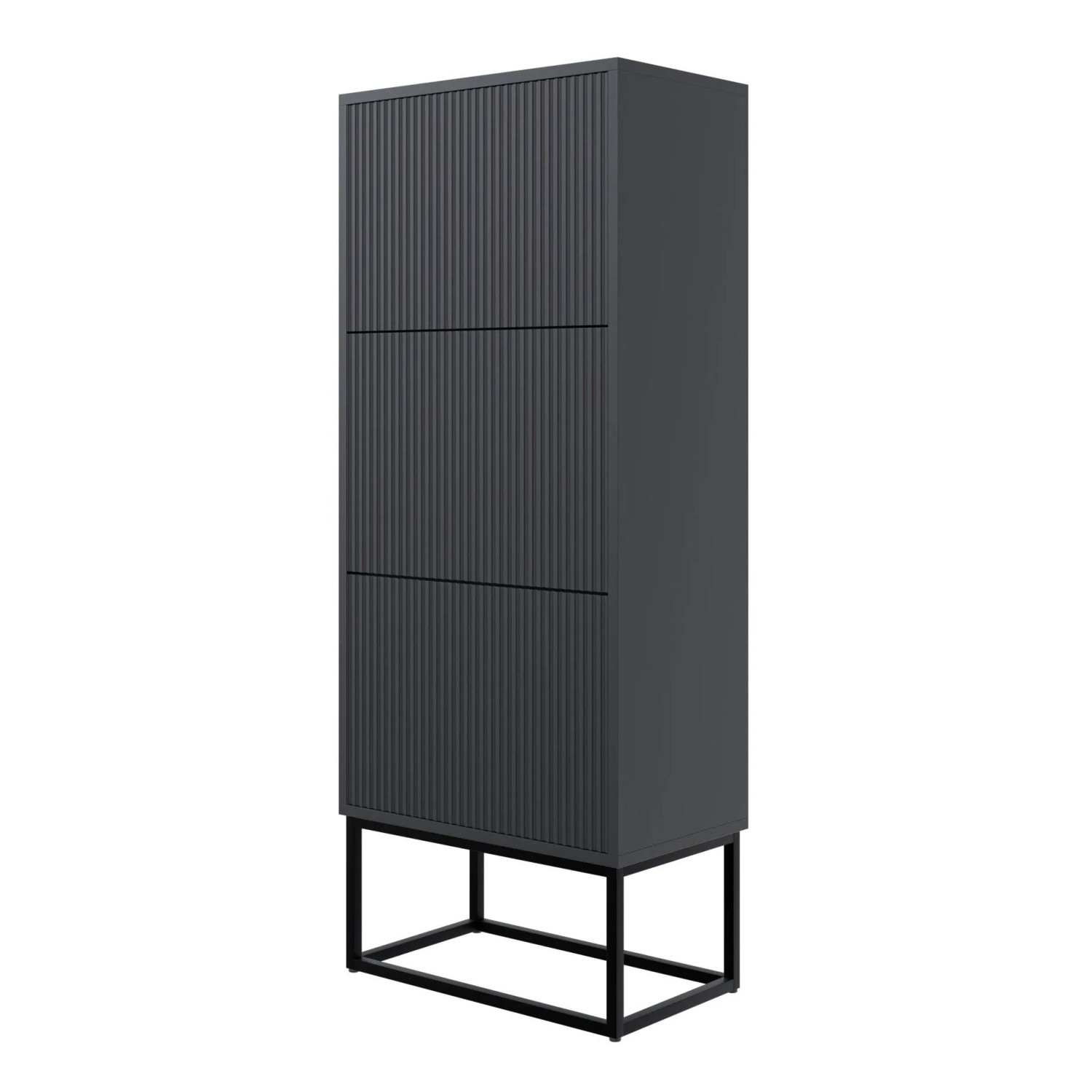 Selsey Schuhschrank Veldio Rillenfront Schwarzes Gestell Schwarz 50 cm