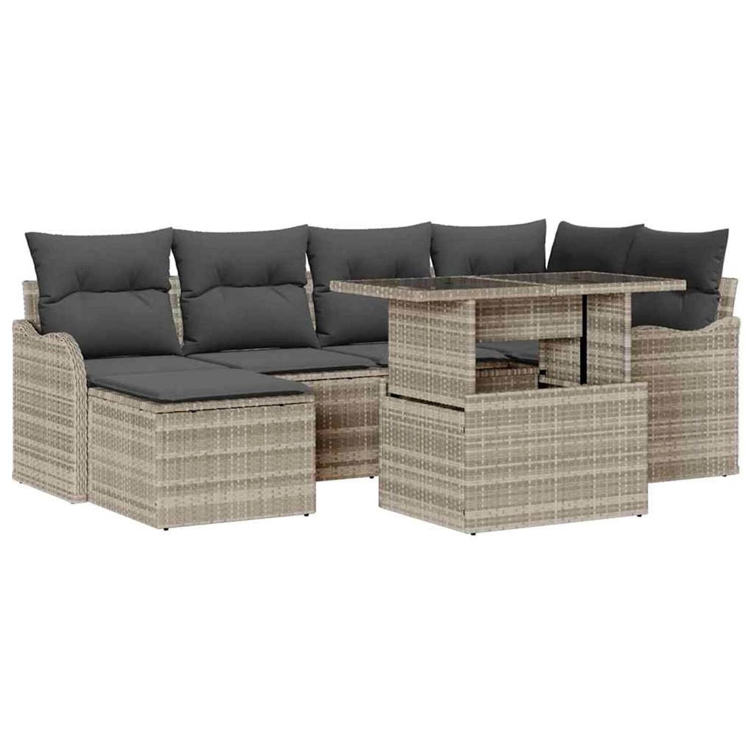 vidaXL 7-Teiliges Garten-Sofaset mit Kissen in Hellgrau Poly Rattan 3348498 günstig online kaufen