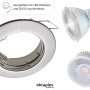 Runder Oktaplex Sedan Einbaurahmen in gebürsteter Edelstahloptik für LED-Module und GU10 Leuchtmittel.