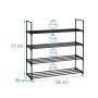 Schwarzes Metall Schuhregal, stapelbar, 4 Ebenen, 72x92x30 cm. Stecksystem für Flur & Keller, je 10 kg belastbar.