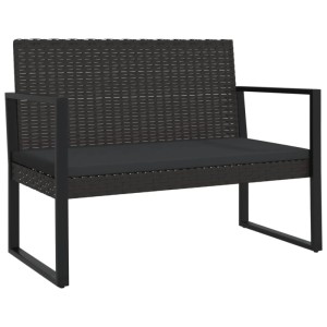 Schwarze furnicato Gartenbank aus Poly Rattan mit Kissen, 106 cm breit.