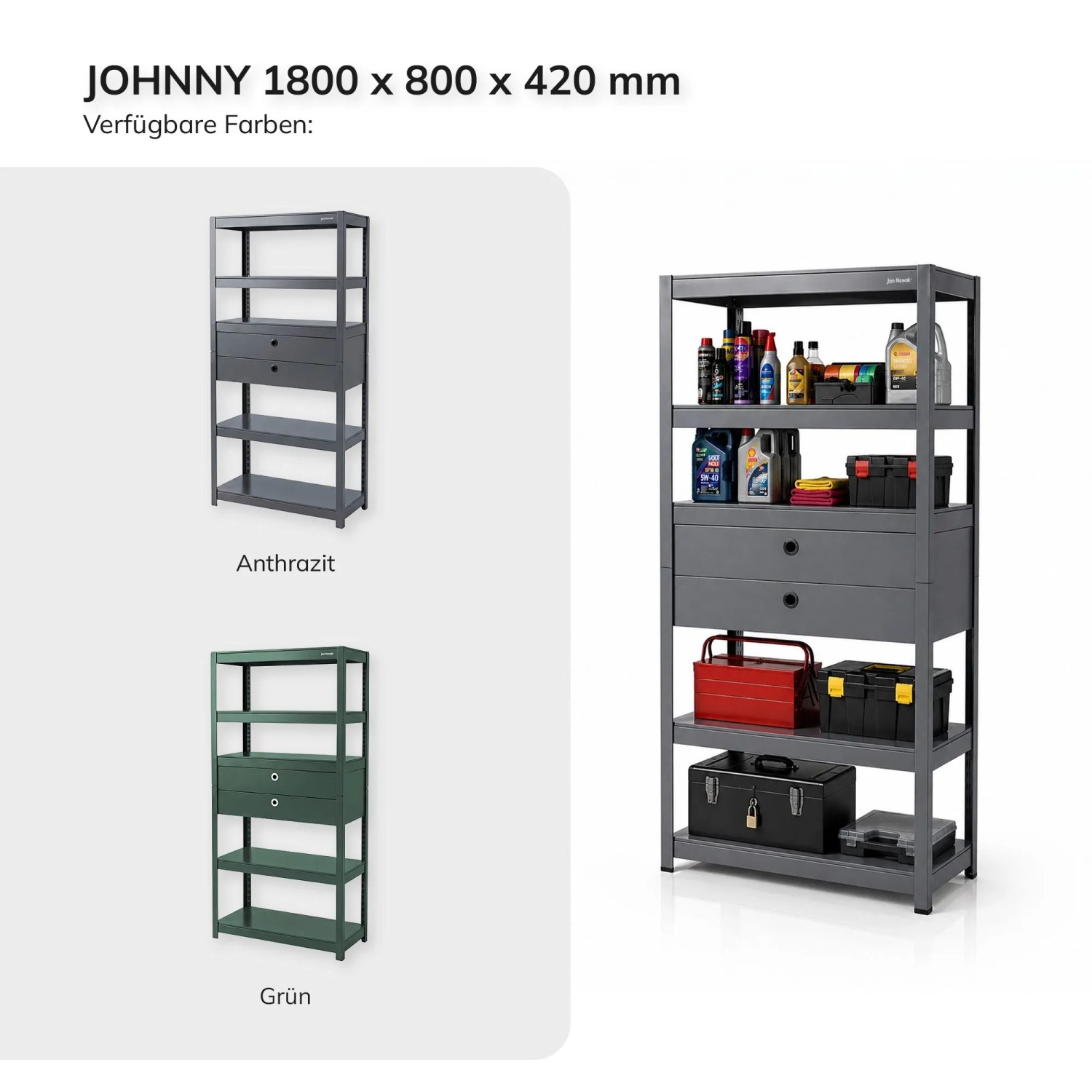 JAN NOWAK Metallregal mit Schubladen JOHNNY 180 x 80 x 42 cm Anthrazit_9