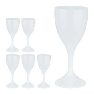 6er Set weiße Weingläser aus Kunststoff, bruchsicher, Höhe 19,5 cm. Geschirr für Partys und Picknick.