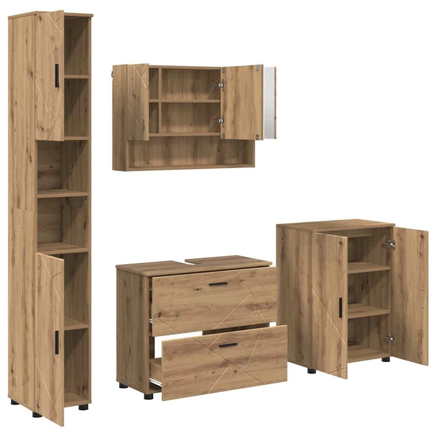 vidaXL Badezimmermöbel-Set 4-Tlg Artisan-Eiche Sperrholz und Metall 3393092