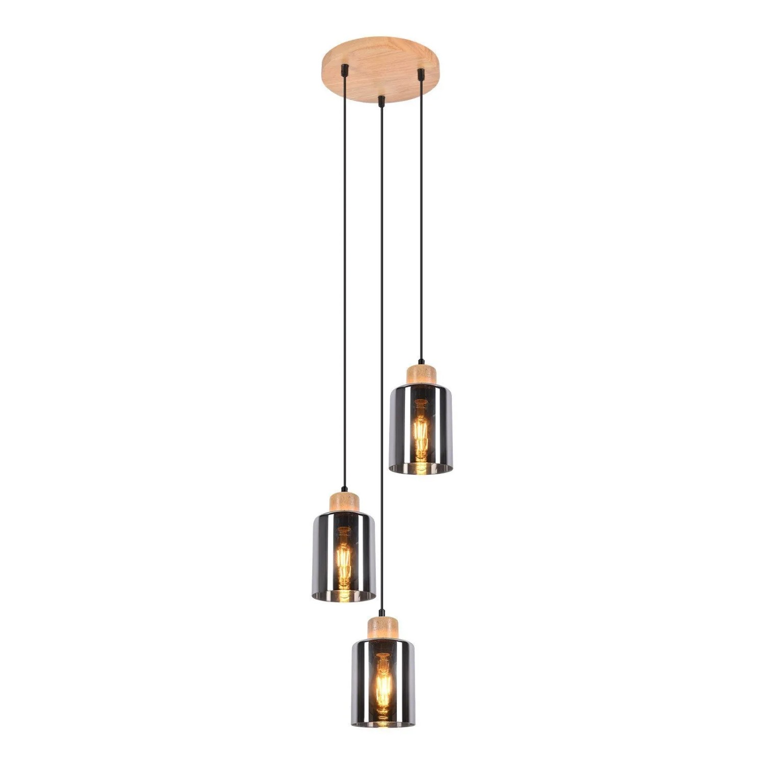 NETTLIFE Pendelleuchte aus Holz E27 Hängelampe Vintage Glas Esstischlampe-2
