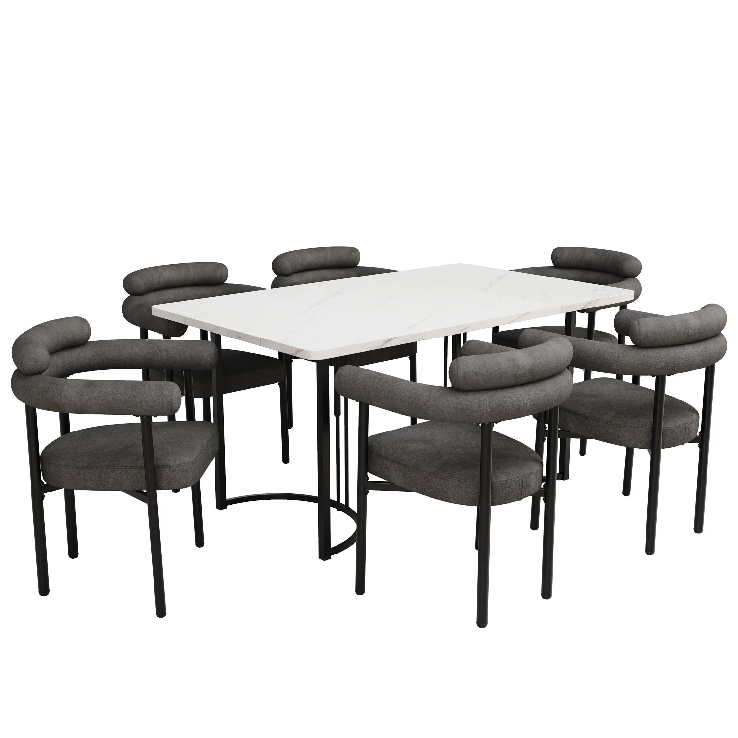 Merax Esstisch Set 7Teilig Grau Wildlederstühle Metallbeine