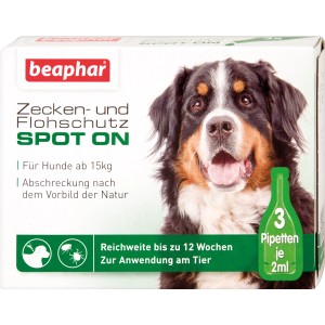 Beaphar Zecken- und Flohschutz Spot-on für große Hunde, ab 15 kg. Schutz vor Parasiten mit 3 Pipetten.