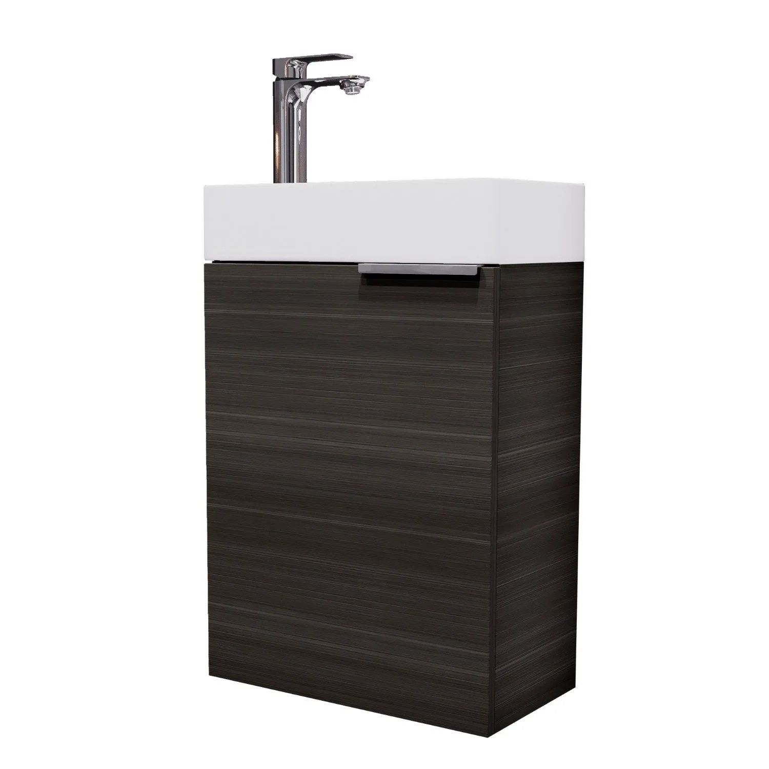 Planetmöbel Waschbeckenunterschrank 40 cm Anthrazit mit Keramikwaschbecken Armatur Chrom Soft Close