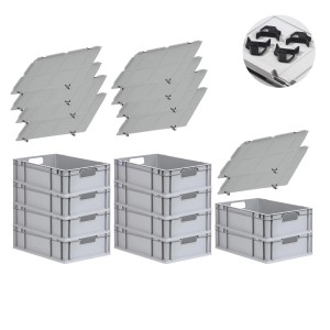 PROREGAL Spar Set: 10 Euroboxen mit Deckel und Schnappverschlüssen, 34 Liter, schwarz.