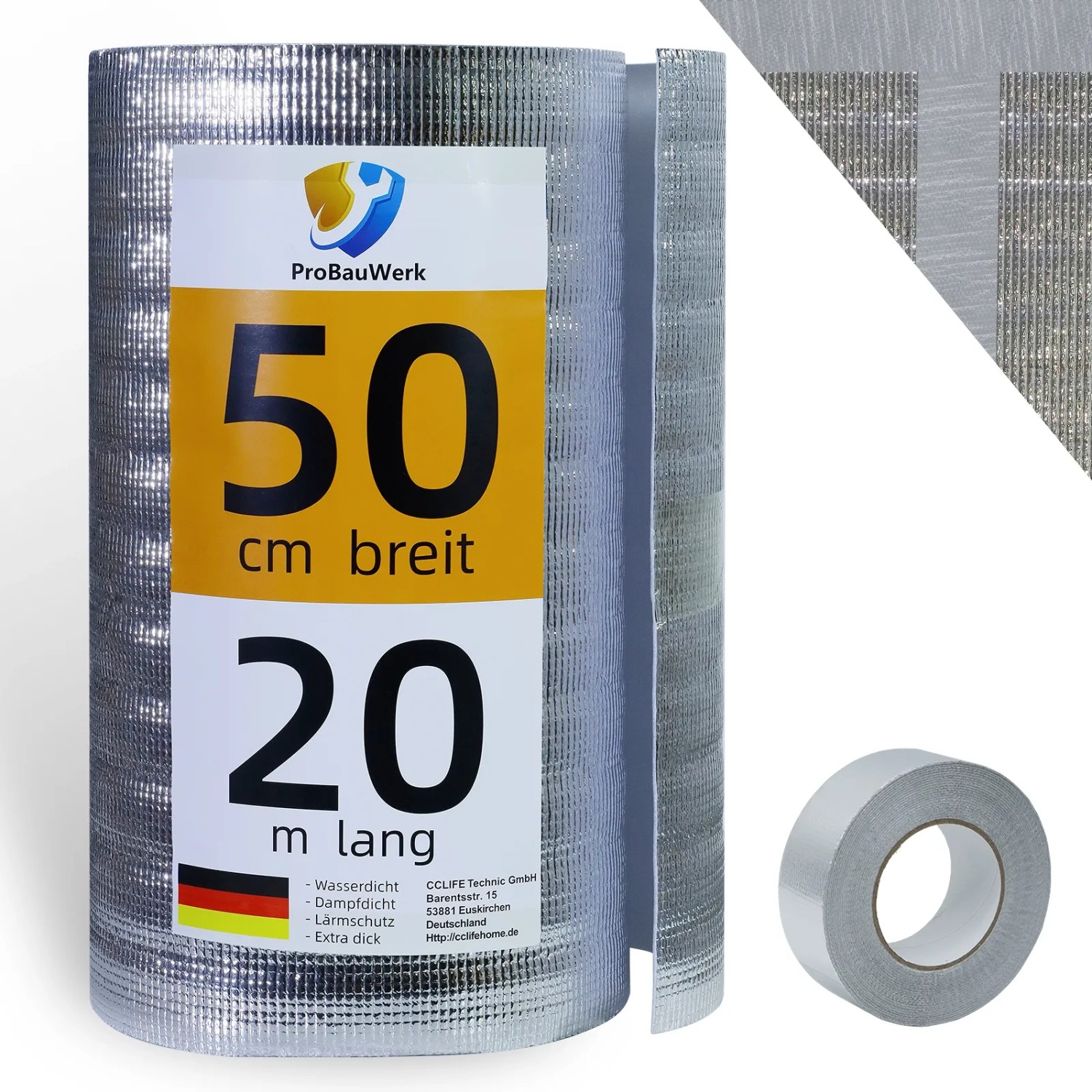 CCLIFE Isolierfolie, 50cm breit, 20m lang, alubeschichtete Thermofolie für Dämmung.