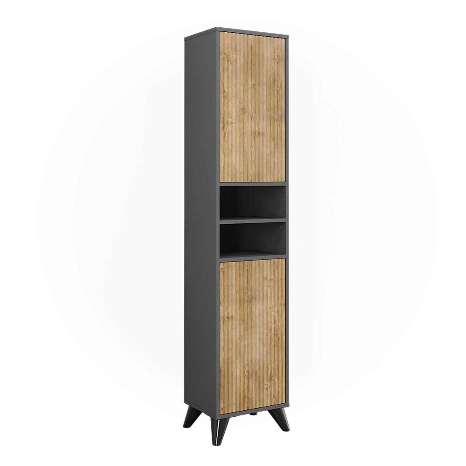 Vicco Badschrank Leano Anthrazit/Bergeiche 38 x 180 cm mit 2 Türen