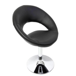 Schwarzer MCW Esszimmerstuhl Almada aus Kunstleder, ergonomisch geformt, mit verchromtem Drehgestell.