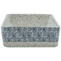 Rechteckiges Aufsatzwaschbecken, grau-blau mit Blumenmuster, 46x35,5x13cm, aus Keramik.