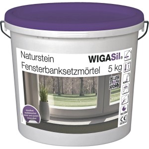 Eimer Wigasil Fensterbanksetzmörtel, 5 kg, für Natursteine im Innen- und Außenbereich.