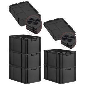 PROREGAL SparSet 5x Eurobox Nextgen Color Mit Auflagedeckel HxBxT 32x40x60cm 65 Liter Schwarz Griffe Schwarz Geschlossen Eurobehälter Transportbox