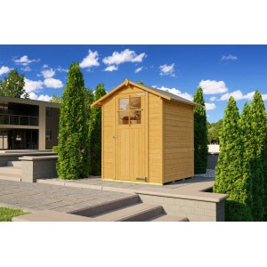 Lasiertes Weka Holz-Gartenhaus mit Satteldach (171 cm) im Garten.